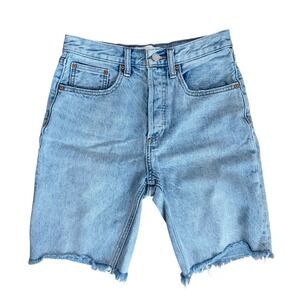 Denim Forum The Joni Loose Long Short Light Wash Blue Denim Cutoff Shorts 25